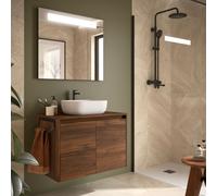 Meuble salle de bains et plan de toilette 80cm 2 portes Noyer Maya NOJA - SALGAR 105560