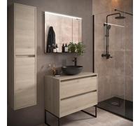 Meuble salle de bains et plan de toilette 80cm 2 tiroirs Chêne Naturel NOJA - SALGAR 105477