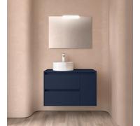 Meuble salle de bains et plan de toilette 85cm 2 tiroirs 1 porte à droite Blue Satin NOJA - SALGAR 105483