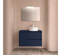Meuble salle de bains et plan de toilette 85cm 2 tiroirs 1 porte à gauche Blue Satin NOJA - SALGAR 105492