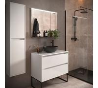 Meuble salle de bains et plan de toilette 90cm 2 tiroirs Blanc Brillant NOJA - SALGAR 105498