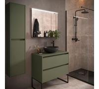 Meuble salle de bains et plan de toilette 90cm 2 tiroirs Green Satin NOJA - SALGAR 105502