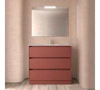 Meuble salle de bains et plan de vasque 100cm 3 tiroirs Red Satin NOJA - SALGAR 106282