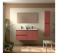 Meuble salle de bains et plan de vasque 120cm 2 tiroirs 2 portes Red Satin NOJA - SALGAR 113452