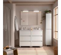 Meuble salle de bains et plan de vasque 120cm 6 tiroirs Blanc Brillant NOJA - SALGAR 106286