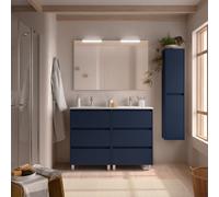 Meuble salle de bains et plan de vasque 120cm 6 tiroirs Blue Satin NOJA - SALGAR 106289