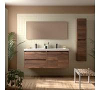Meuble salle de bains et plan de vasque 140cm 2 tiroirs 2 portes Noyer Maya NOJA - SALGAR 113464