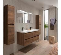Meuble salle de bains et plan de vasque 140cm 4 tiroirs Noyer Maya NOJA - SALGAR 106186