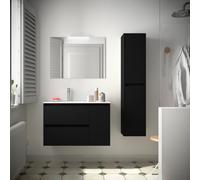Meuble salle de bains et plan de vasque 85cm 2 tiroirs 1 porte à droite Black Satin NOJA - SALGAR 106135