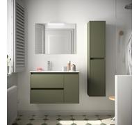 Meuble salle de bains et plan de vasque 85cm 2 tiroirs 1 porte à droite Green Satin NOJA - SALGAR 106137