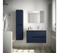 Meuble salle de bains et plan de vasque 85cm 2 tiroirs 1 porte à gauche Blue Satin NOJA - SALGAR 106145