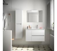 Meuble salle de bains et plan de vasque 85cm 2 tiroirs 1 porte à gauche White Satin NOJA - SALGAR 106143