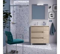 Meuble salle de bains et plan de vasque 85cm 3 tiroirs 1 porte à droite Chêne Naturel NOJA - SALGAR 106265