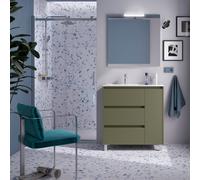 Meuble salle de bains et plan de vasque 85cm 3 tiroirs 1 porte à droite Green Satin NOJA - SALGAR 106263