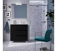 Meuble salle de bains et plan de vasque 85cm 3 tiroirs 1 porte à gauche Black Satin NOJA - SALGAR 106270