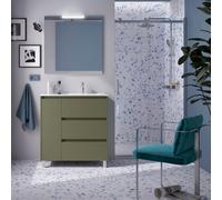 Meuble salle de bains et plan de vasque 85cm 3 tiroirs 1 porte à gauche Green Satin NOJA - SALGAR 106272