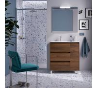 Meuble salle de bains, plan de vasque et miroir 85cm 3 tiroirs 1 porte à droite Noyer Maya NOJA - SALGAR 105645