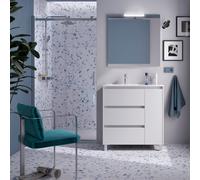 Meuble salle de bains, plan de vasque et miroir 85cm 3 tiroirs 1 porte à droite White Satin NOJA - SALGAR 105638