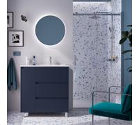 Meuble salle de bains, plan de vasque et miroir 85cm 3 tiroirs 1 porte à gauche Blue Satin NOJA - SALGAR 105649