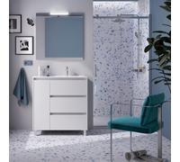 Meuble salle de bains, plan de vasque et miroir 85cm 3 tiroirs 1 porte à gauche White Satin NOJA - SALGAR 105647