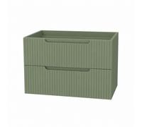 Meuble salle de bains suspendu 80 cm - 2 tiroirs MDF ondulé - vert olive - Emilien AURLANE