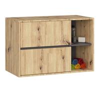 Meuble salle de bains VAMI suspendu sans vasque Chêne Artisan et Gris Graphite 90 cm 2 tiroirs 2 étagères 90x45,5x60 cm