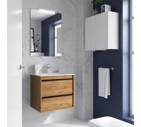 Meuble salle de bains + Vasque 60cm 2 tiroirs Chêne Africain ATTILA - SALGAR 104894