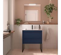 Meuble salle de bains + Vasque 80cm 2 tiroirs Blue Satin Attila - SALGAR 104757