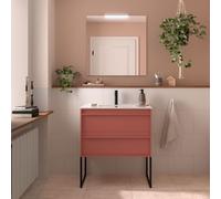 Meuble salle de bains + Vasque 80cm 2 tiroirs Red Satin ATTILA - SALGAR 104908