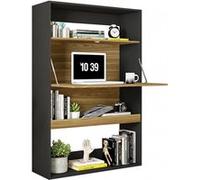 Meuble Secrétaire - Bar Noir et Chêne 4 Niches - L 90 x l 36 x H 140.5 cm