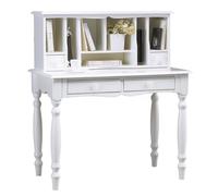 Meuble Secrétaire - Bonheur du Jour - Blanc - 4 Tiroirs - 7 Niches - Style Anglais