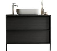 Meuble simple vasque L 92cm - 2 Tiroirs - Coloris Chêne noir - STEEL