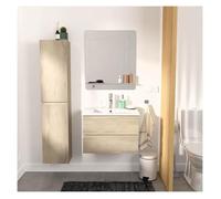 Meuble simple vasque 60cm avec vasque, miroir et colonne SORRENTO Décor chêne