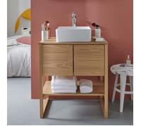 Meuble simple vasque chêne naturel 70 cm avec vasque carrée