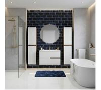 Meuble simple vasque L.100cm à suspendre Chêne Moka 2 tiroirs Blanc brillant cannelé EVA - sans colonne