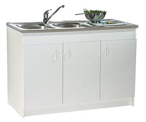 Meuble sous-évier 3 portes mélaminé blanc 120x60