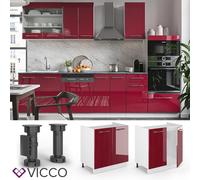 Vicco Meuble Bas sous-évier Fame-Line, Bordeaux Brillant, 80cm | Façade en MDF · Sans plan de travail · Pieds réglables en hauteur · Poignées en métal · Fermeture douce