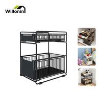 Meuble Sous Évier à 2 couches, KD® Panier Coulissant de Cuisine, Étagères à Épices pour Comptoir, NOIR Support de Bureau salon