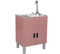 Meuble sous-évier avec robinet mitigeur, évier utilitaire simple en acier inoxydable avec panier d'égouttage extensible et distributeur de savon intégré pour buander,Rose Gold-580*430*800MM