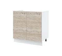 Meuble sous-évier Bellissi Noyer Blanchi 2 portes L 80 cm - Cuisineandcie