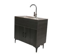 Meuble sous-évier de cuisine en acier inoxydable avec robinet d'eau chaude et froide, double cuve pour se laver les mains, idéal pour la maison, les restaurants et l'extérieur. Convient pour une util