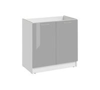 Cuisineandcie - MEUBLE SOUS EVIER ECO Gris Brillant 2 Portes L 80cm - Meuble Sous Evier Cuisine, Meuble Evier Cuisine, Rangement meuble sous evier