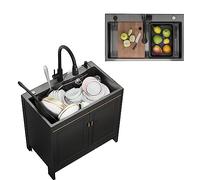 Meuble sous-évier extérieur avec cuve en acier inoxydable et robinet extractible pour garage, jardin, cour, cuisine, salle de bain ou buanderie.