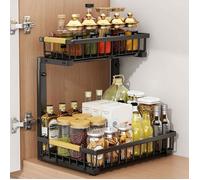 Meuble Sous Evier - Organisateur sous Evier avec 2 Tiroir Coulissant à Extraction - Rangement Et Organisation De Cuisine,Noir