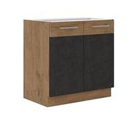 Generique Meuble sous évier ROCK Mélaminé décor chêne lancelot et gris matera 1 porte L80×H82 cm