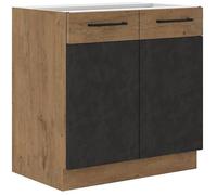 Meuble sous évier ROCK - Mélaminé décor chêne lancelot et gris matera - 1 porte - L80 x H82 cm