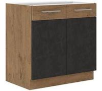 Meuble sous évier ROCK - Mélaminé décor chêne lancelot et gris matera - 1 porte - L80 x H82 cm Blanc