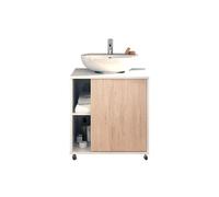 Meuble sous lavabo 1 porte coloris Blanc brillant / effet bois - Hauteur 64 x Longueur 59 x Profondeur 45 cm --