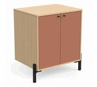 Meuble Sous Lavabo Salle De Bain Avec Rangements, 2POrtes Waterproof En Bois - Gamme ELISA Made In France - Coloris Terracotta & Chêne Vincenza - 70 x 80 x 50 cm