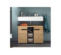 xonox.home Meuble de Salle de Bain Canu - Meuble sous Vasque - Meuble Bas en chêne Artisanal - Corps en Basalte Gris NB - Environ 80 x 55 x 34 cm